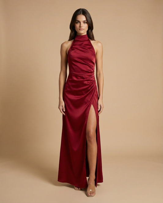 Florencia - Halterneck Sleeveless Slit Maxi Dress