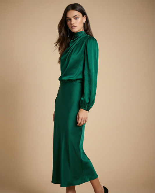 Charisse - Long-Sleeved Satin Dress
