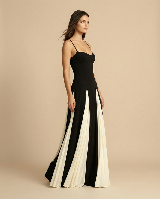 Celia | Elegant Contrast Ruffles Maxi Dress