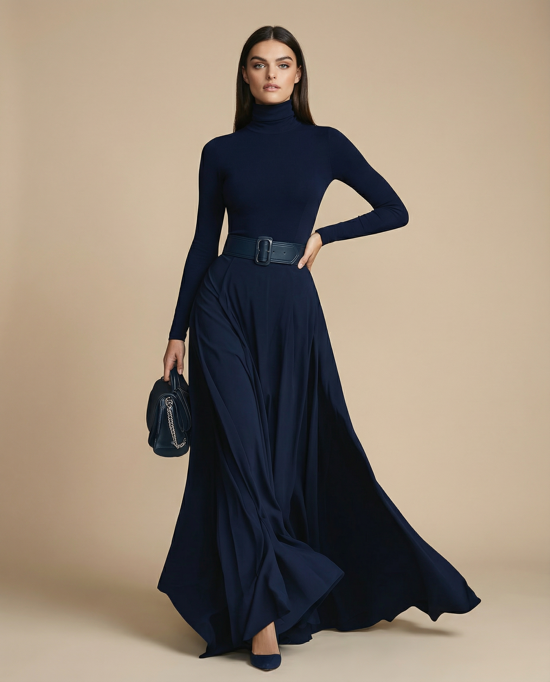 Celina | Belted High-Neck Dress