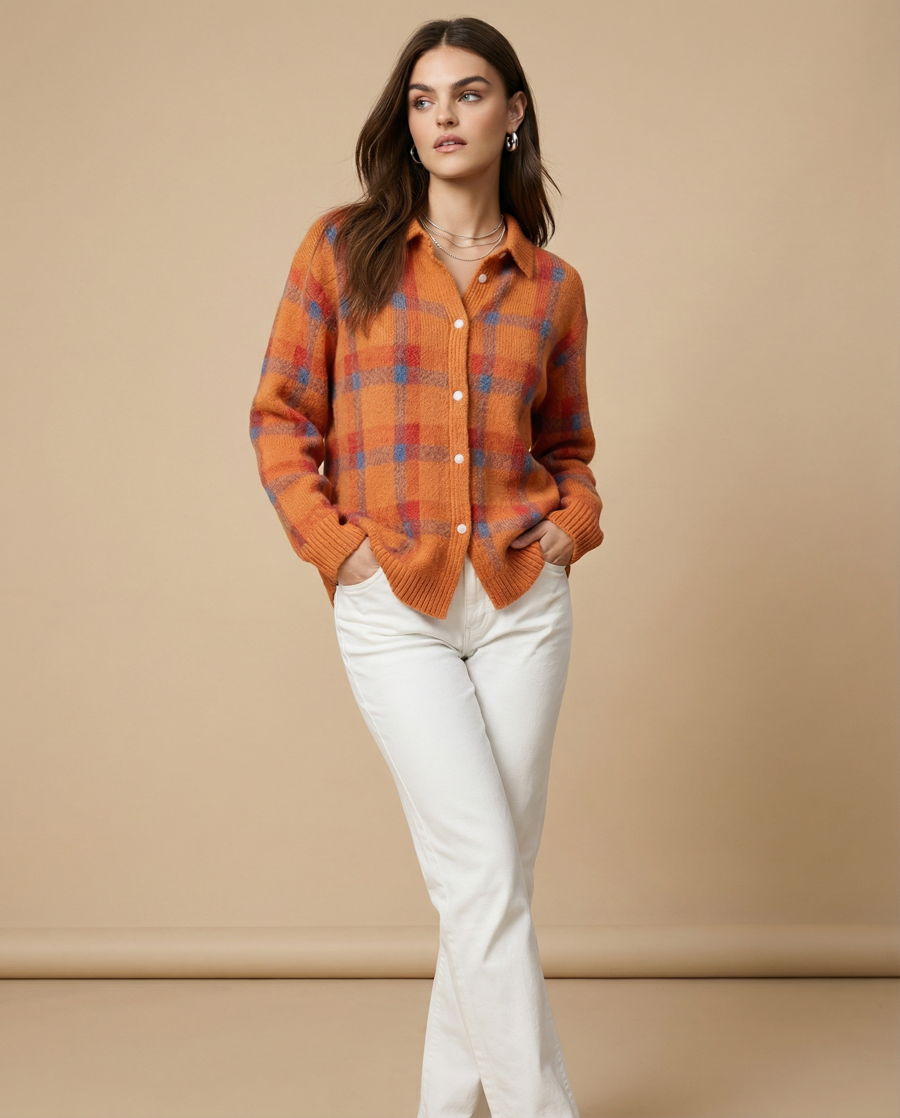 Cecile - Casual Contrast Retro Plaid Sweater
