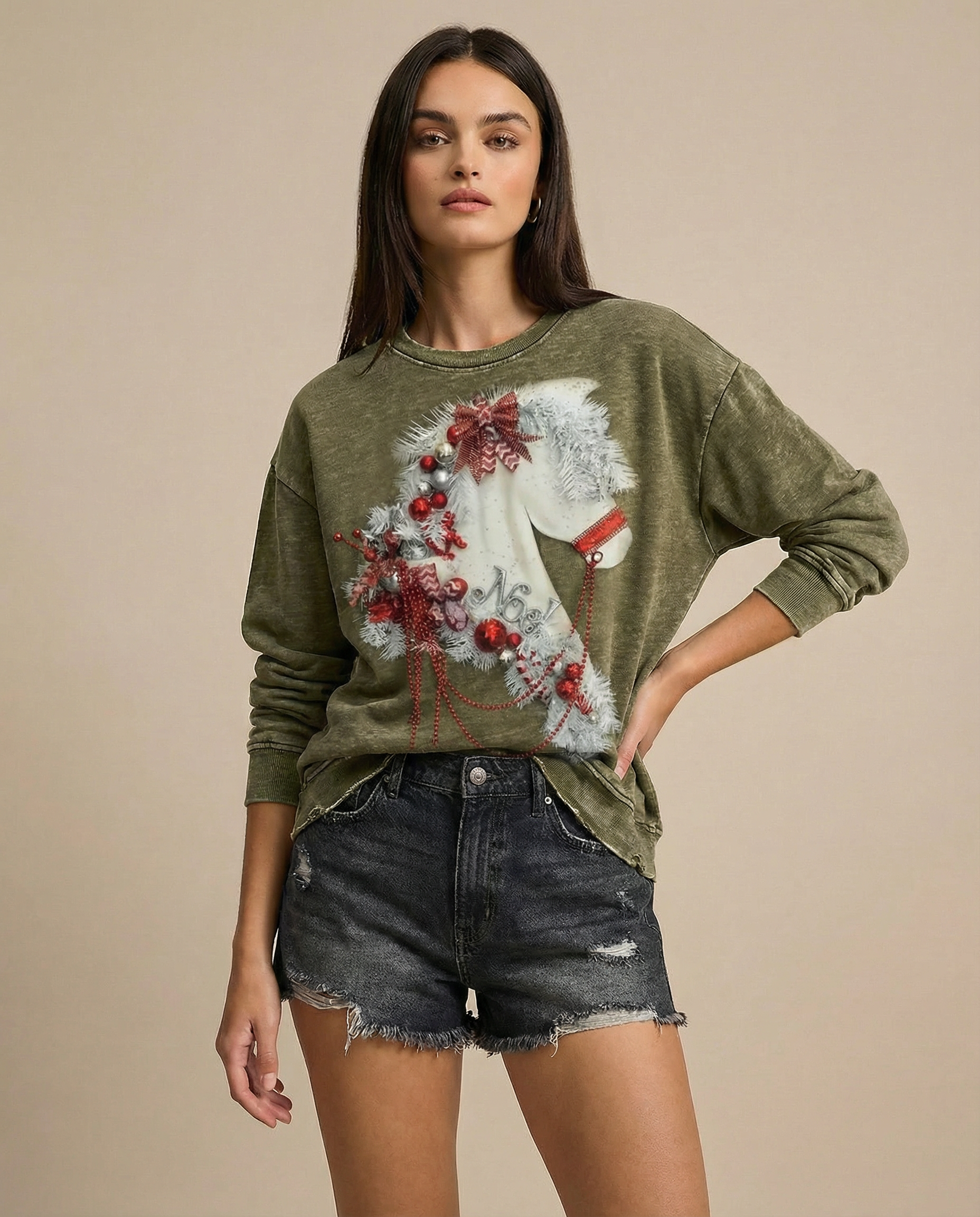 Christmas Horse Casual Cotton Sweatshirt