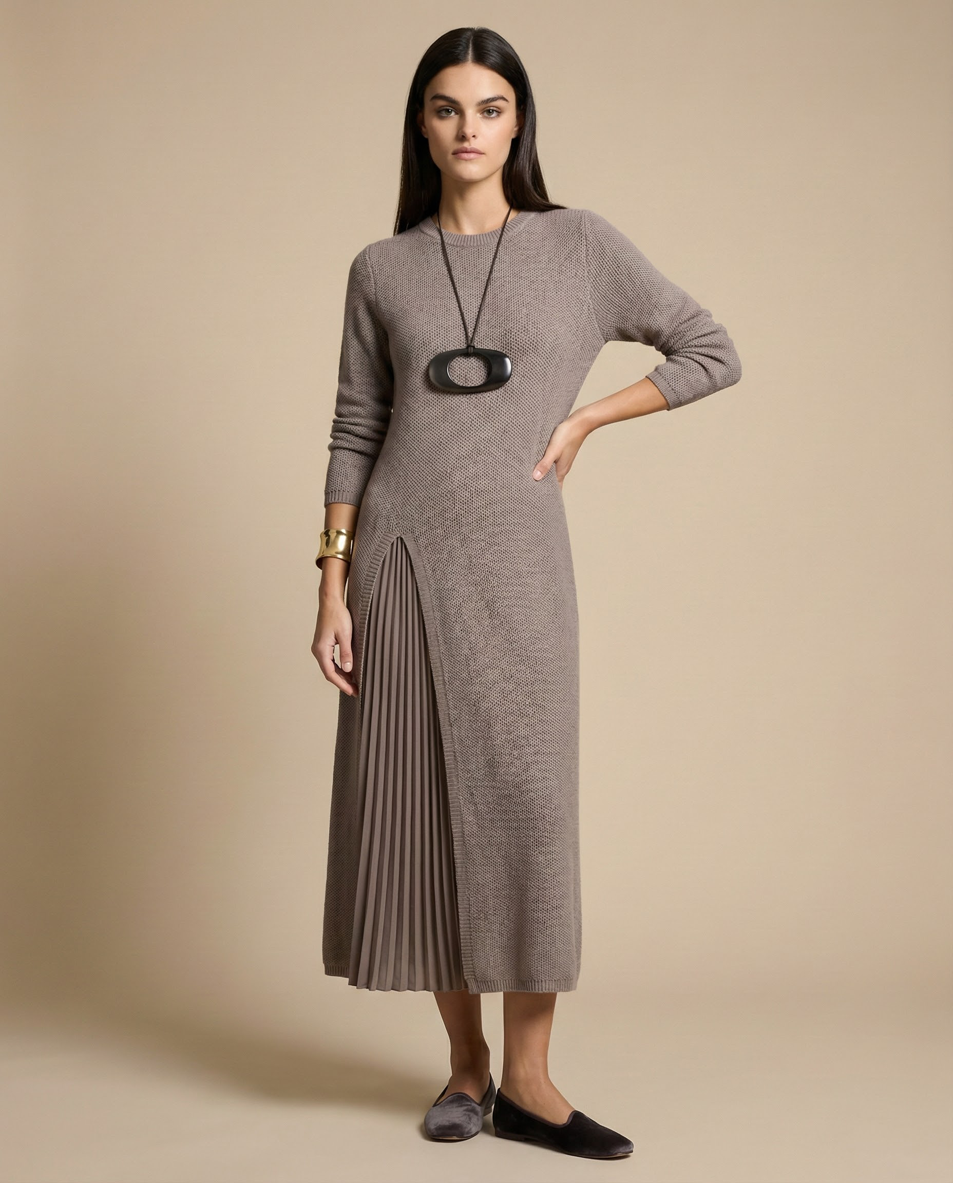 Elaira – Layered Knit & Tulle Midi Dress