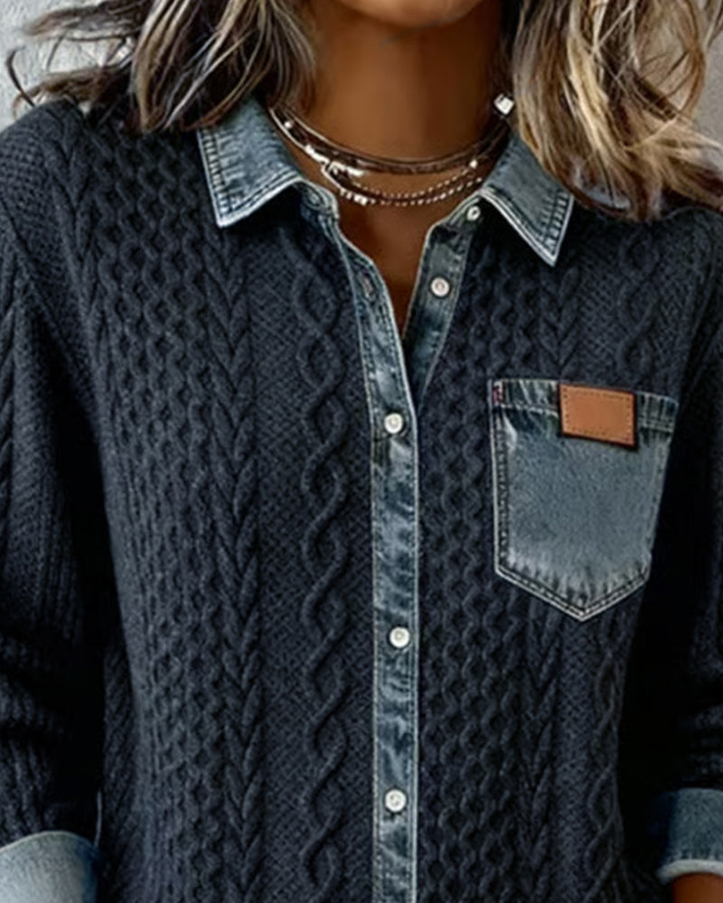 Lina - Long-Sleeve Shirt with Denim Patchwork