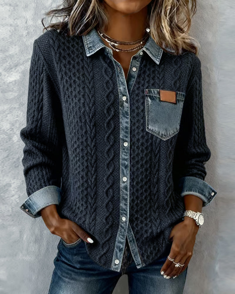 Lina - Long-Sleeve Shirt with Denim Patchwork