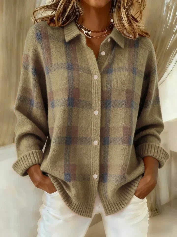 Cecile - Casual Contrast Retro Plaid Sweater