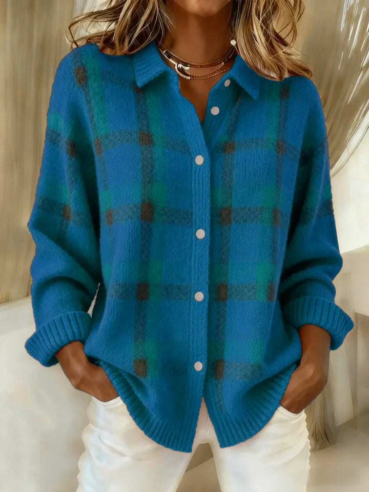 Cecile - Casual Contrast Retro Plaid Sweater