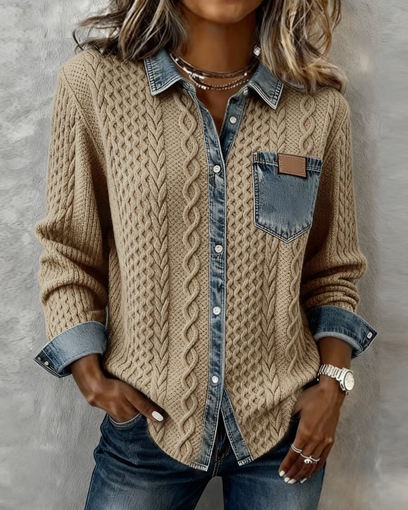 Lina - Long-Sleeve Shirt with Denim Patchwork