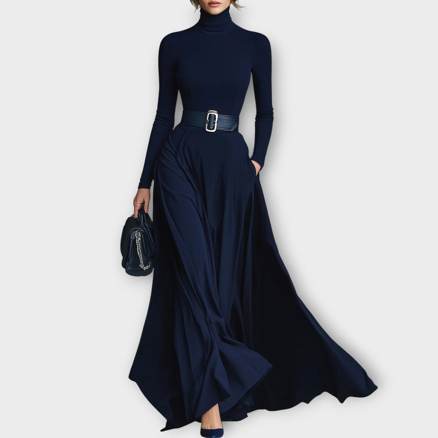 Celina | Belted High-Neck Dress