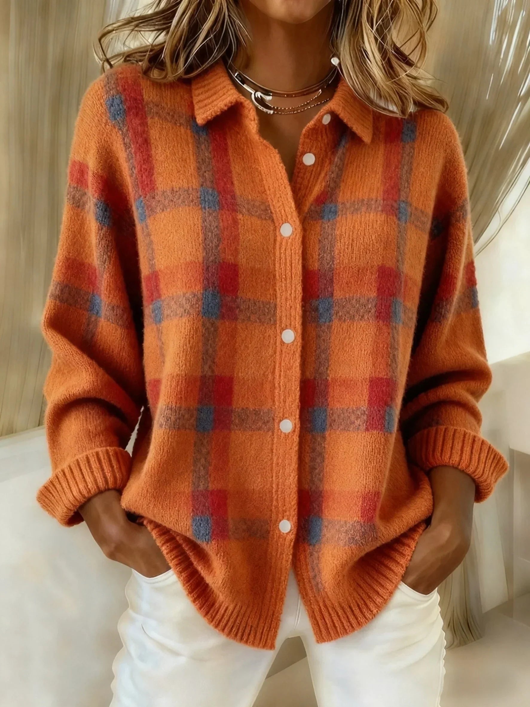 Cecile - Casual Contrast Retro Plaid Sweater