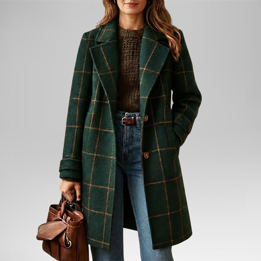 Lynn - Retro Lapel Plaid Tweed Coat