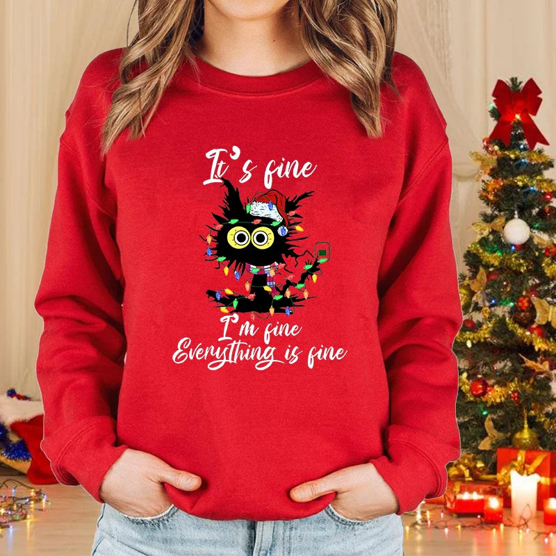 Festive Cat Lover Crewneck Sweatshirt