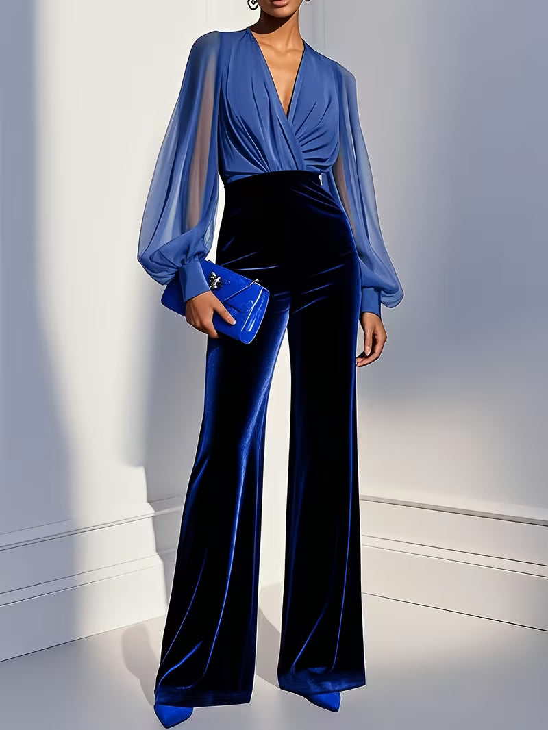 Lauren - Velvet Chiffon-Sleeve Jumpsuit