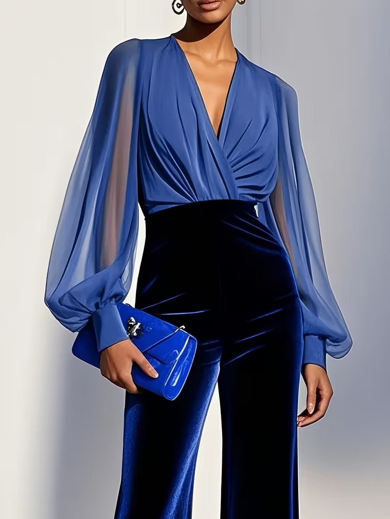 Lauren - Velvet Chiffon-Sleeve Jumpsuit