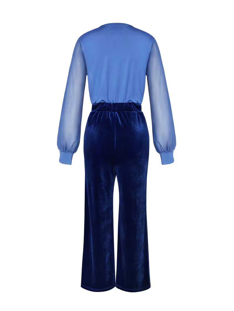 Lauren - Velvet Chiffon-Sleeve Jumpsuit