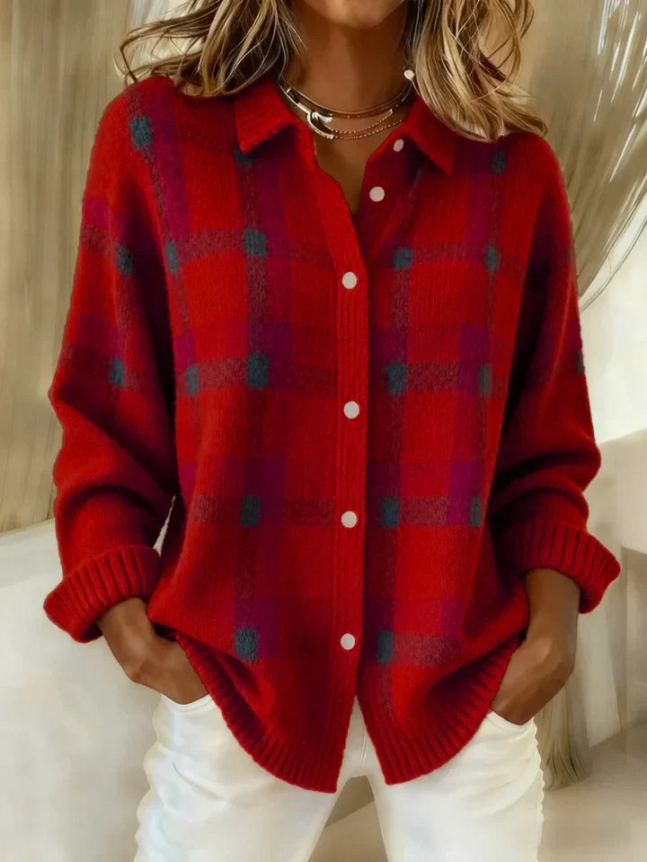 Cecile - Casual Contrast Retro Plaid Sweater