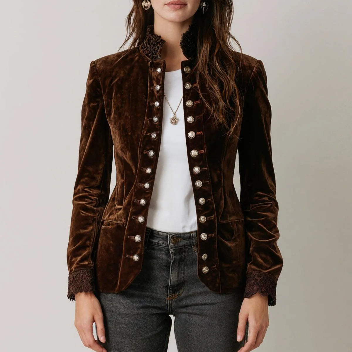 Florence – Fuzzy Coffee Mock Neck Jacket